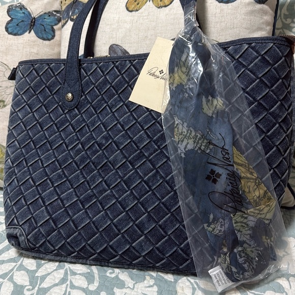 PATRICIA NASH “Viotti” Woven Navy Blue Denim Large Tote NWT